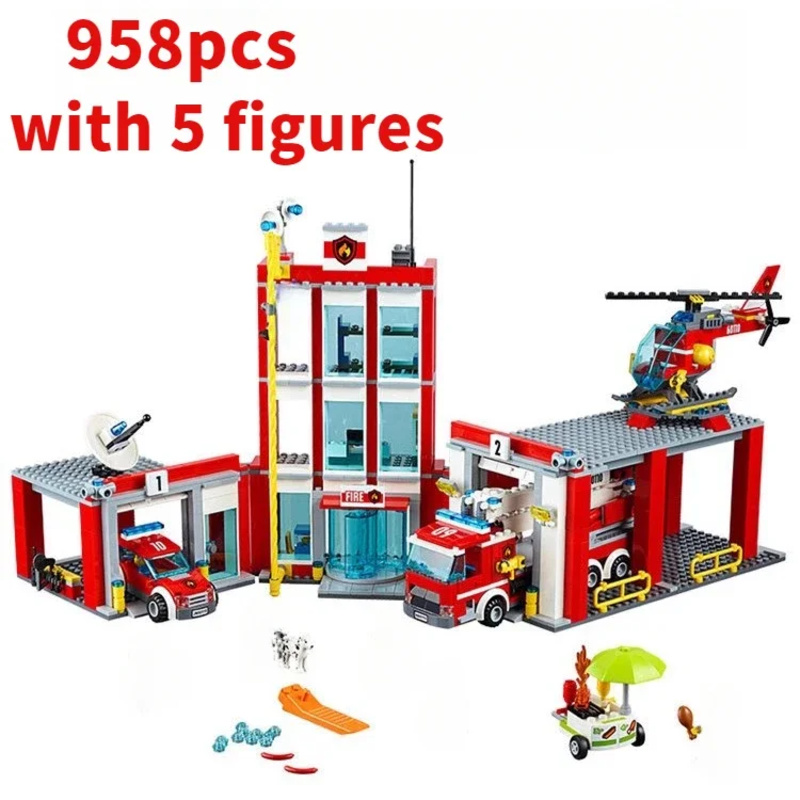 Lego Set City - ชุดตัวต่อบล็อกอาคารสถานีดับเพลิงในเมือง รถดับเพลิง รถเฮลิคอปเตอร์ โรงรถ รุ่น 60110