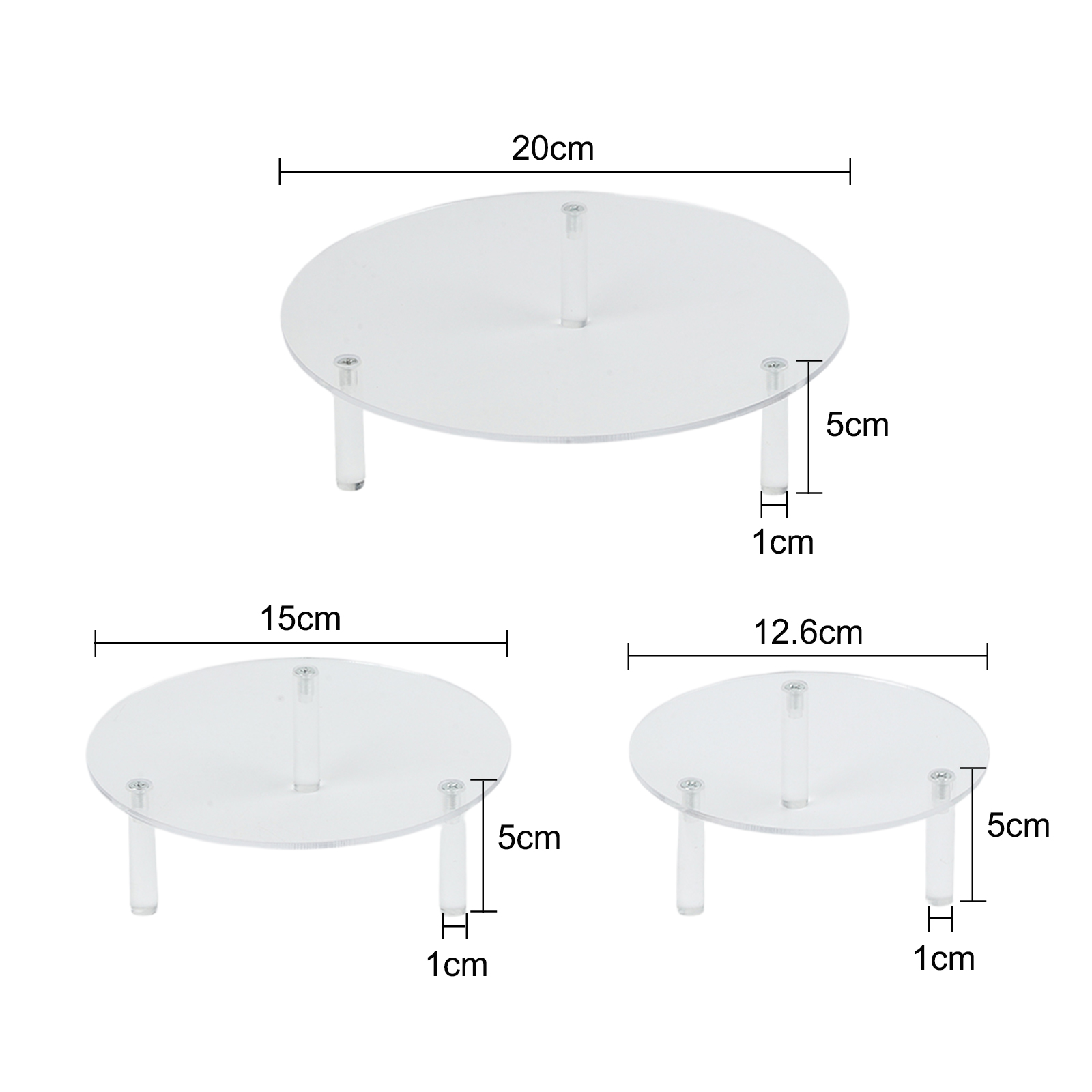 Display Risers Set - ชุดแท่นโชว์อะคริลิกใสทรงกลม 3 ชิ้น สำหรับเค้ก เครื่องประดับ และของตกแต่ง